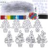Winlyn 24 Sets Potted Christmas Tree Suncatchers Ornaments Decorations DIY Window Paint Art Suncatchers Winter Crafts Painting Kits for Kids Classroom Activities Art Project Party Favors