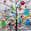 Winlyn 24 Sets Potted Christmas Tree Suncatchers Ornaments Decorations DIY Window Paint Art Suncatchers Winter Crafts Painting Kits for Kids Classroom Activities Art Project Party Favors