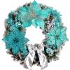 Winlyn 26 Set 3 Style Christmas Teal Glitter Poinsettia Flowers Picks Xmas Tree Ornaments and 2 Rolls 20 Yards Decorative Teal Glitter Wired Ribbon for Teal Christmas Tree Wreath Garland(Teal)
