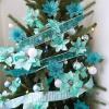 Winlyn 3 Style Christmas Poinsettia Flowers Picks Xmas Tree Ornaments and 12 Yards Decorative Wired Ribbon for Blue Christmas Tree Wreath Garland Holiday Decor(Teal)