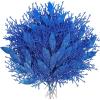 Winlyn 30 Pcs Christmas Teal Blue Glittered Artificial Leaf Sprays Cedar Picks Christmas Tree Ornaments Winter Floral Stems for Teal Blue Christmas Tree Wreath Centerpiece Holiday Wedding Decorations(Blue)