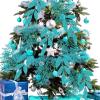 Winlyn 30 Pcs Christmas Teal Blue Glittered Artificial Leaf Sprays Cedar Picks Christmas Tree Ornaments Winter Floral Stems for Teal Blue Christmas Tree Wreath Centerpiece Holiday Wedding Decorations(Teal)