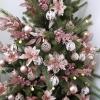 Winlyn 35 Pcs Christmas Artificial Poinsettia Flowers Picks and Artificial Leaves Sprays Teal Glitter Christmas Floral Picks for Teal Christmas Tree Holiday Decorations Centerpiece Wreath DIY Crafts(Rose Gold)