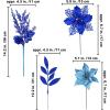 Winlyn 35 Pcs Christmas Artificial Poinsettia Flowers Picks and Artificial Leaves Sprays Teal Glitter Christmas Floral Picks for Teal Christmas Tree Holiday Decorations Centerpiece Wreath DIY Crafts(Blue)