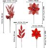 Winlyn 35 Pcs Christmas Artificial Poinsettia Flowers Picks and Artificial Leaves Sprays Teal Glitter Christmas Floral Picks for Teal Christmas Tree Holiday Decorations Centerpiece Wreath DIY Crafts(Red)