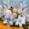 Winlyn 35 Pcs Christmas Artificial Poinsettia Flowers Picks and Artificial Leaves Sprays Teal Glitter Christmas Floral Picks for Teal Christmas Tree Holiday Decorations Centerpiece Wreath DIY Crafts(Silver)