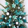 Winlyn 35 Pcs Christmas Artificial Poinsettia Flowers Picks and Artificial Leaves Sprays Teal Glitter Christmas Floral Picks for Teal Christmas Tree Holiday Decorations Centerpiece Wreath DIY Crafts(Teal)