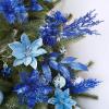 Winlyn 35 Pcs Christmas Artificial Poinsettia Flowers Picks and Artificial Leaves Sprays Teal Glitter Christmas Floral Picks for Teal Christmas Tree Holiday Decorations Centerpiece Wreath DIY Crafts(Blue)