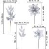 Winlyn 35 Pcs Christmas Artificial Poinsettia Flowers Picks and Artificial Leaves Sprays Teal Glitter Christmas Floral Picks for Teal Christmas Tree Holiday Decorations Centerpiece Wreath DIY Crafts(Silver)