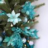 Winlyn 35 Pcs Christmas Artificial Poinsettia Flowers Picks and Artificial Leaves Sprays Teal Glitter Christmas Floral Picks for Teal Christmas Tree Holiday Decorations Centerpiece Wreath DIY Crafts(Teal)