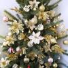 Winlyn 35 Pcs Christmas Artificial Poinsettia Flowers Picks and Artificial Leaves Sprays Teal Glitter Christmas Floral Picks for Teal Christmas Tree Holiday Decorations Centerpiece Wreath DIY Crafts(Gold)
