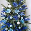 Winlyn 35 Pcs Christmas Artificial Poinsettia Flowers Picks and Artificial Leaves Sprays Teal Glitter Christmas Floral Picks for Teal Christmas Tree Holiday Decorations Centerpiece Wreath DIY Crafts(Blue)