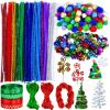 Winlyn 475 Set Christmas Jingle Bell Wreath Christmas Tree Ornaments Craft Kit Jingle Bell Metallic Chenille Stems Glitter Pom-Poms Ribbon Assortment for Kids Holiday Xmas Bracelets Necklaces Artwork