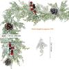 Winlyn Artificial Snowy Christmas Cedar Garland with Pine Cones and Red Berries Lush Christmas Greenery Garland 6′ Long Christmas Wedding Winter Holiday Table Runner Centerpiece Seasonal Decoration