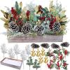 Winlyn Bulk Rustic Christmas Floral Picks and Pine Cones in Wooden Box – Holiday Table Décor