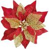 14 Set 8.7″ Wide 4 Layers Christmas Blue Glitter Poinsettia Flowers Picks Christmas Tree Ornaments for Blue Christmas Tree Wreaths Garland Holiday Seasonal Festive Navidad Decoration Gift Box Included(Red)