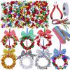 14 Sets Wreath Tree Ornaments Craft Kit with Ribbons, Bows and Bells Assortment for Kids Holiday Winter Bracelets and Necklaces