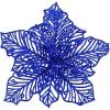 24 Pcs Christmas Blue Glitter Mesh Holly Leaf Artificial Poinsettia Flowers Stems Tree Ornaments 6.6″ W for Blue Christmas Tree Wreath Garland Gift Floral Winter Wedding Holiday Decoration(Blue)
