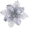 24 Pcs Christmas Silver Glittered Mesh Holly Leaf Artificial Poinsettia Flowers Picks Tree Ornaments 5.9″ W for Silver Christmas Tree Wreath Garland Floral Gift Winter Wedding Holiday Decoration(Silver)