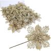 24 Pcs Christmas Silver Glittered Mesh Holly Leaf Artificial Poinsettia Flowers Picks Tree Ornaments 5.9″ W for Silver Christmas Tree Wreath Garland Floral Gift Winter Wedding Holiday Decoration(Champagne)