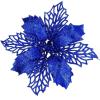 24 Pcs Christmas Silver Glittered Mesh Holly Leaf Artificial Poinsettia Flowers Picks Tree Ornaments 5.9″ W for Silver Christmas Tree Wreath Garland Floral Gift Winter Wedding Holiday Decoration(Blue)