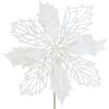 24 Pcs Christmas Silver Glittered Mesh Holly Leaf Artificial Poinsettia Flowers Picks Tree Ornaments 5.9″ W for Silver Christmas Tree Wreath Garland Floral Gift Winter Wedding Holiday Decoration(White)