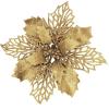 24 Pcs Christmas Silver Glittered Mesh Holly Leaf Artificial Poinsettia Flowers Picks Tree Ornaments 5.9″ W for Silver Christmas Tree Wreath Garland Floral Gift Winter Wedding Holiday Decoration(Gold)