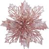 24 Pcs Christmas Silver Glittered Mesh Holly Leaf Artificial Poinsettia Flowers Picks Tree Ornaments 5.9″ W for Silver Christmas Tree Wreath Garland Floral Gift Winter Wedding Holiday Decoration(Rose Gold)