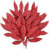 Winlyn 20 Pcs Pink Glitter Bay Leaf Sprays Artificial Christmas Tree Picks Sprays 12.7″ Tall for Pink Christmas Tree Wreath Swag Floral Arrangement Winter Wedding Bouquet Centerpiece Decoration(Red)