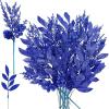 Winlyn 24 Pcs Christmas Artificial Leaf Sprays Pine Needles Pinecone Berries Stems Silver Glittered Christmas Decoration Picks 12.2″- 14.2″ Tall for Silver Christmas Tree Vase Fillers Wreath Décor(Blue)