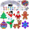 Winlyn 24 Sets Christmas Suncatchers Ornaments Decorations DIY Window Paint Art Suncatchers Christmas Craft Kits Santa Snowman Snowflake Reindeer Sun Catchers for Kids Classroom Activities Art Project