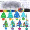 Winlyn 24 Sets Potted Christmas Tree Suncatchers Ornaments Decorations DIY Window Paint Art Suncatchers Winter Crafts Painting Kits for Kids Classroom Activities Art Project Party Favors