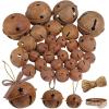 Winlyn 28 Pack Rusty Jingle Bells with Star Cutouts Christmas Sleigh Bells Rustic Metal Craft Bells Star Bells with Jute Rope Ribbon for Holiday Season Primitive Country Décor 3 Sizes 1.6″ 2.4″ 3.5″