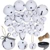 Winlyn 30 Pcs White Jingle Bells with Star Cutouts Christmas Metal Sleigh Bells Rustic Craft Bells for Christmas Tree Wreath Garland Ornaments Holiday DIY Decorations Assorted Sizes 1.6″ 2.4″ 3.5″