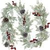 Winlyn Artificial Snowy Christmas Cedar Garland with Pine Cones and Red Berries Lush Christmas Greenery Garland 6′ Long Christmas Wedding Winter Holiday Table Runner Centerpiece Seasonal Decoration