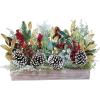 Winlyn Bulk Rustic Christmas Floral Picks and Pine Cones in Wooden Box – Holiday Table Décor