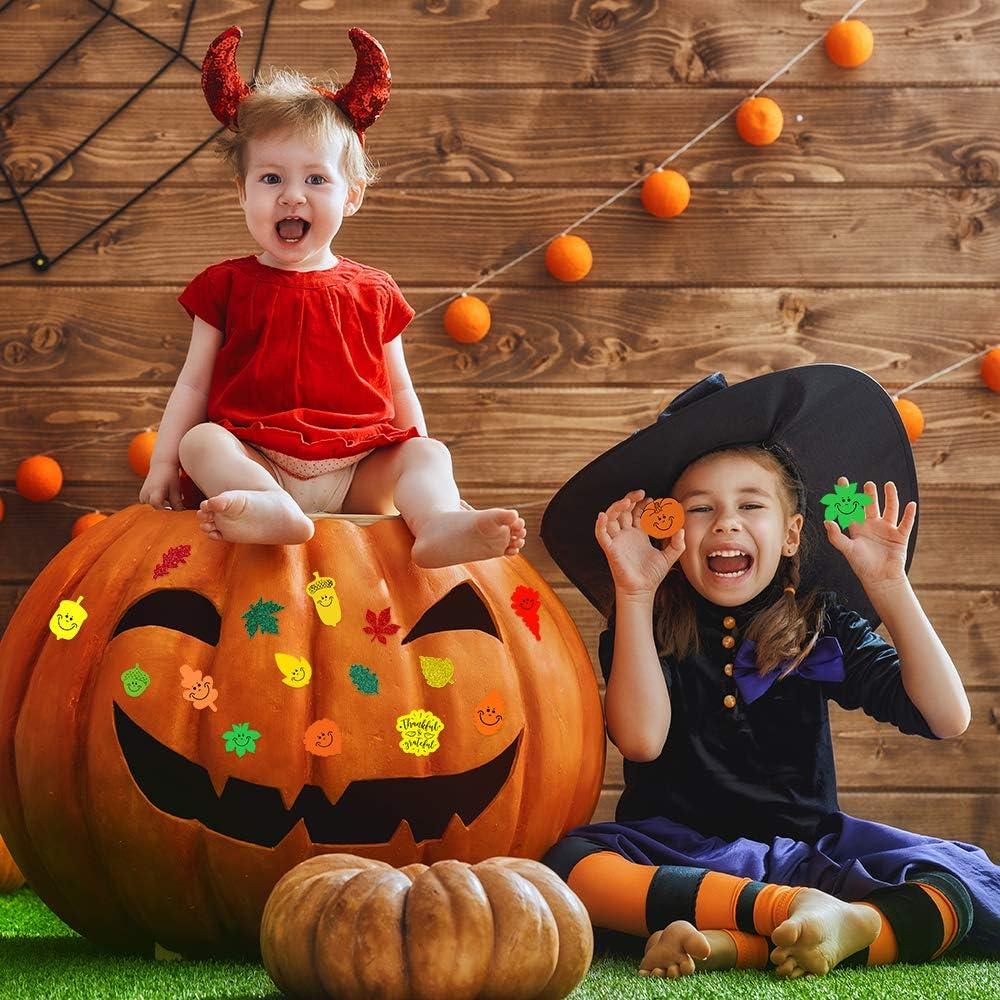 imageWinlyn 708 Pcs Bulk Foam Fall Leaves Shape Stickers Self Adhesive Smile Face Autumn Maple Oak Leaves Glitter Leaves Stickers 1quot 15quot 2quot Embellishments for Kids Craft Halloween Thanksgiving Decoration