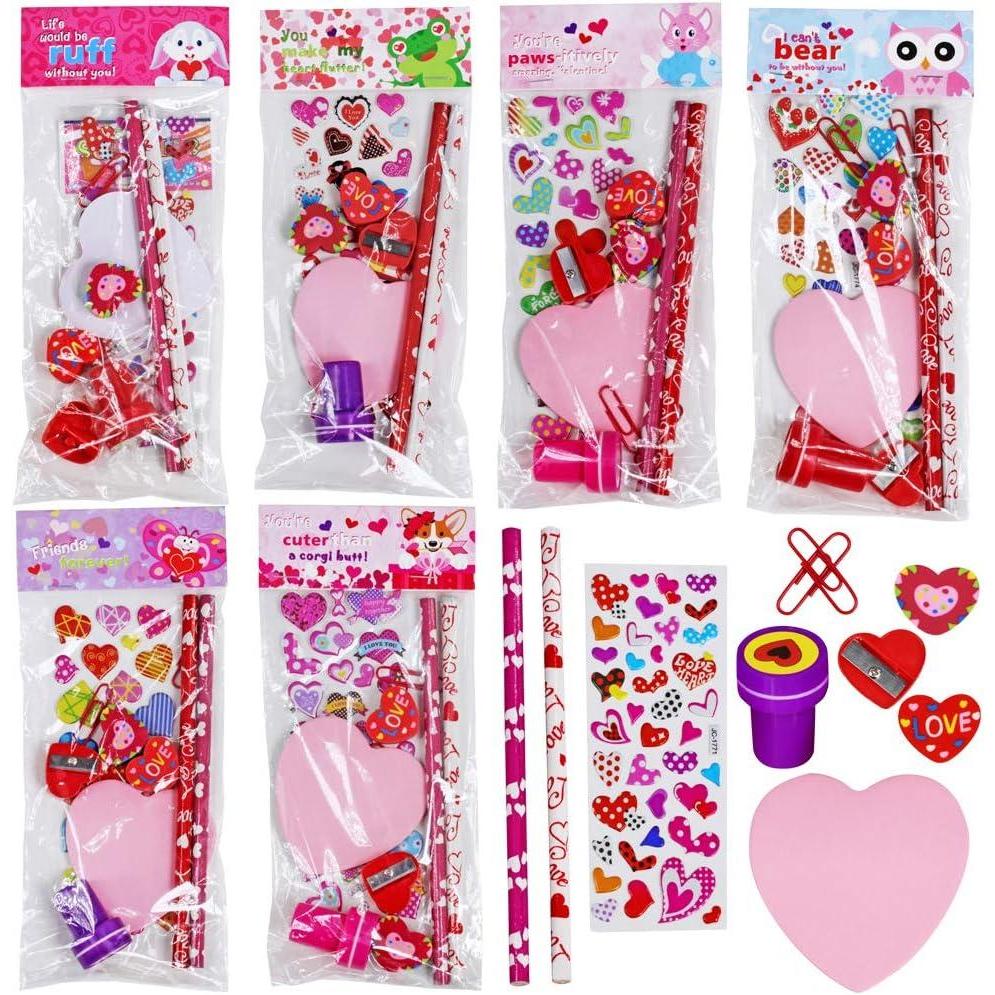 image30 Sets Valentines Day Stationery Toy Assortment Set Birthday Bags Goodie Bag Valentine Prizes Rewards Bulk Pack for Kids Girls Students Valentines Day Party Favors School Classroom Exchange Gifts