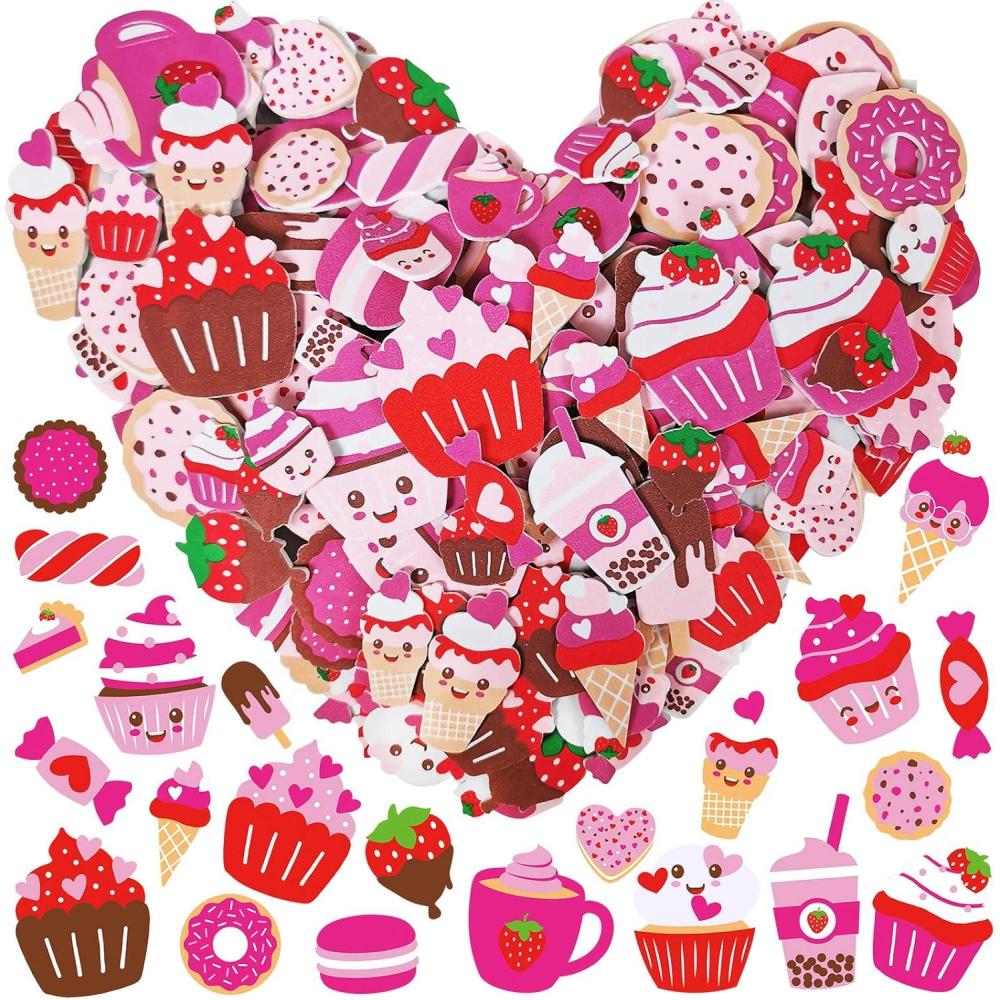 image455 Pcs Asssorted Heart Dessert Prints Stickers Craft Smile Face Heart Cupcake Ice Cream Candy Donut Foam Cutouts Stickers SelfAdhesive Embellishments for Kids Mothers Day Valentines Day Gift Decor