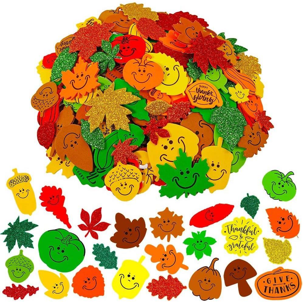 imageWinlyn 708 Pcs Bulk Foam Fall Leaves Shape Stickers Self Adhesive Smile Face Autumn Maple Oak Leaves Glitter Leaves Stickers 1quot 15quot 2quot Embellishments for Kids Craft Halloween Thanksgiving Decoration