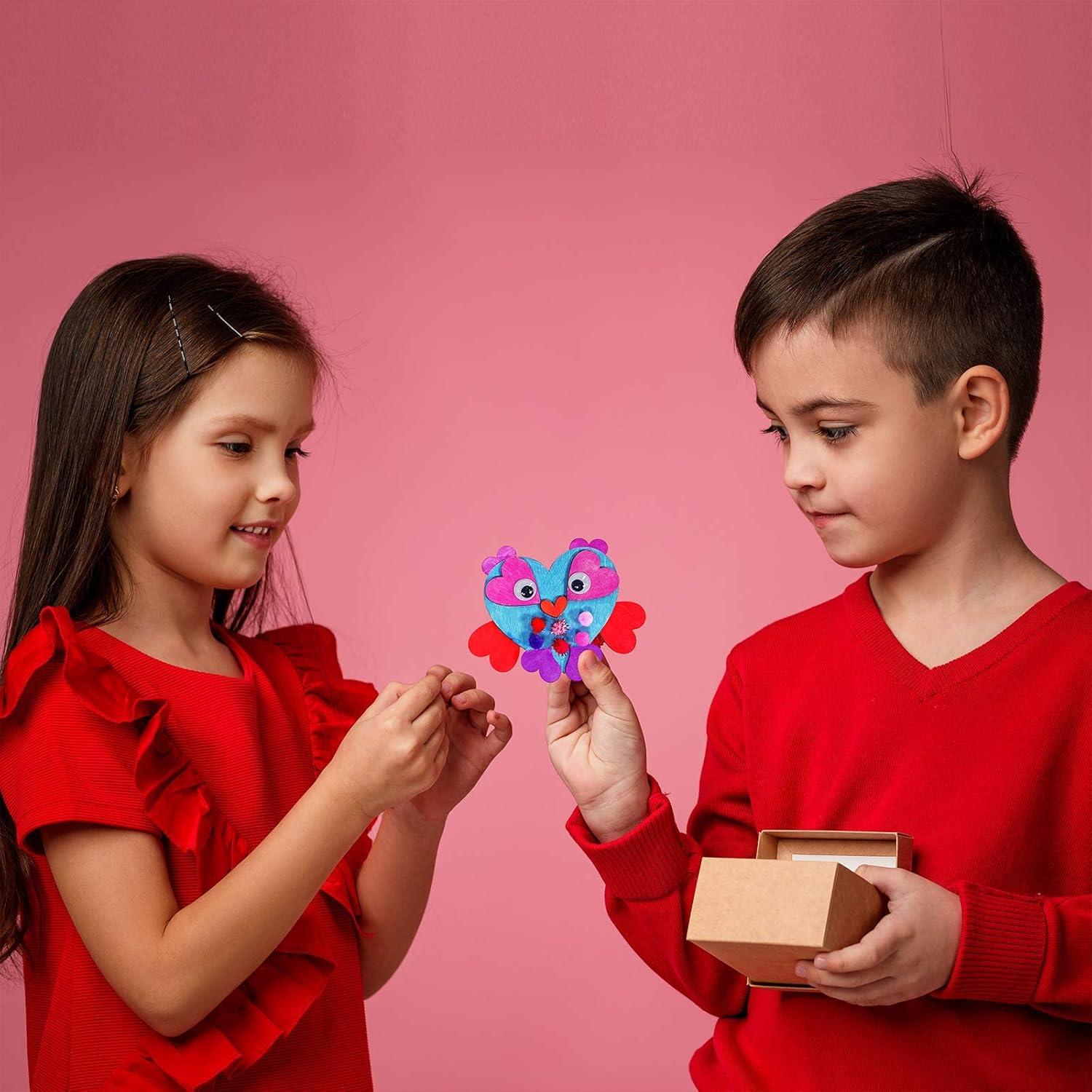 image17 Sets Valentine Wood Painting Craft Kits Wooden Heart Animal Ornaments Art Sets DIY Wood Heart Dog Cat Butterfly Fish Bee Owl Dog Llama Creativity Decorations for Kids Valentine Spring Party Favors