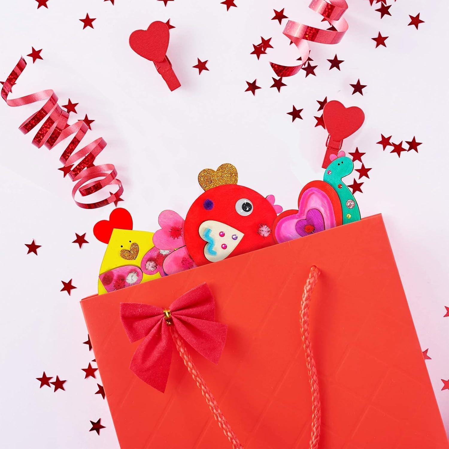 image17 Sets Valentine Wood Painting Craft Kits Wooden Heart Animal Ornaments Art Sets DIY Wood Heart Dog Cat Butterfly Fish Bee Owl Dog Llama Creativity Decorations for Kids Valentine Spring Party Favors