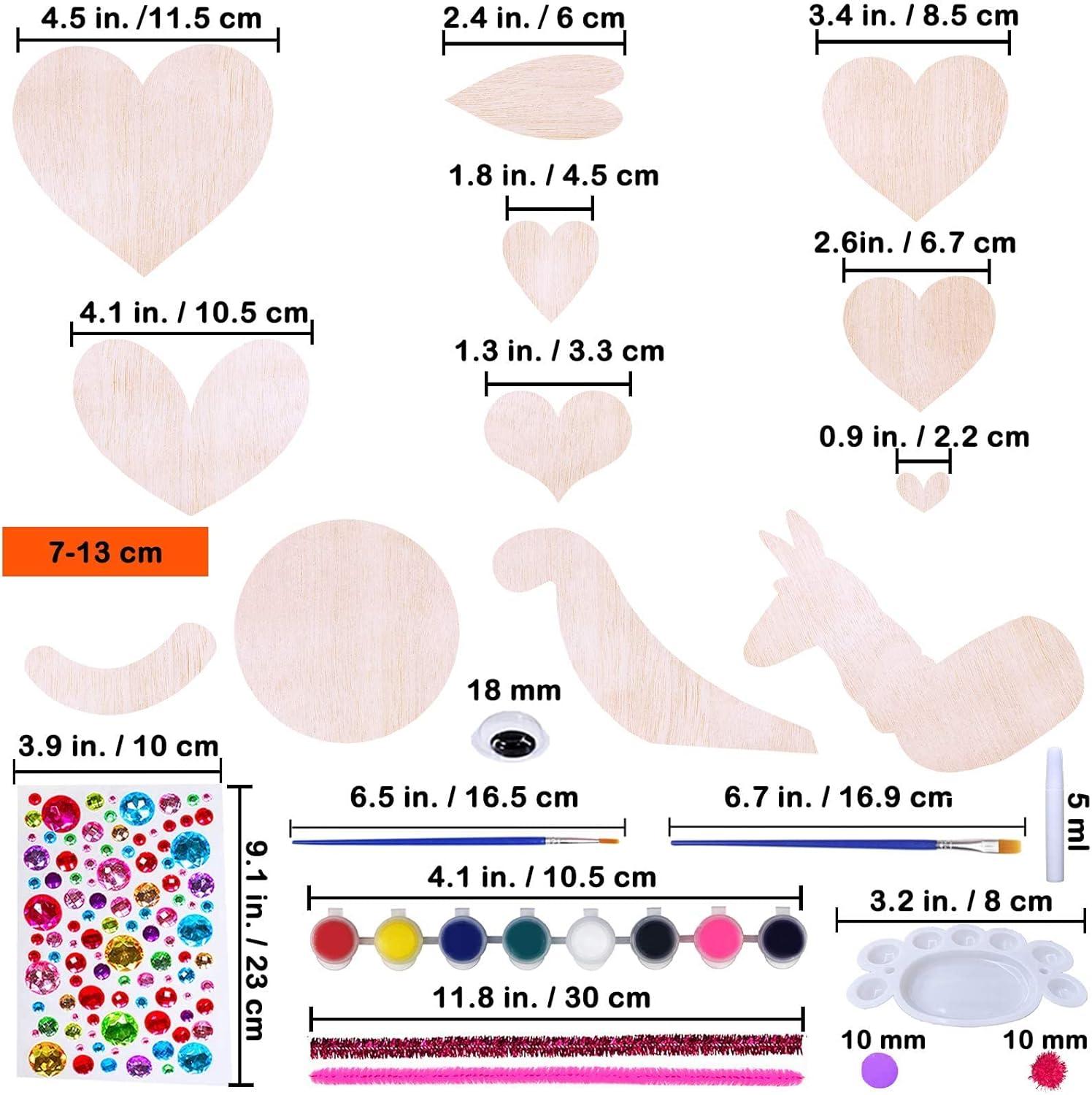 image17 Sets Valentine Wood Painting Craft Kits Wooden Heart Animal Ornaments Art Sets DIY Wood Heart Dog Cat Butterfly Fish Bee Owl Dog Llama Creativity Decorations for Kids Valentine Spring Party Favors