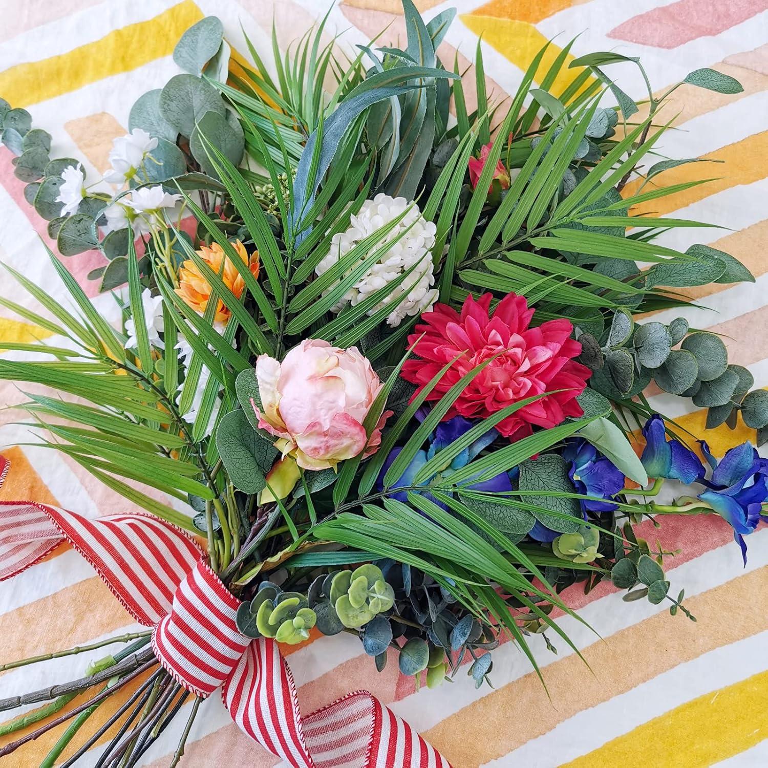 image2 pcs Artificial Tropical Areca Palm Leaf Bushes Faux Greenery Branches Stems in Green 169quot Tall for Vase Planter Floral Arrangement Bouquet Centerpiece Luau Haiwaiian Party Beach Wedding Decoration