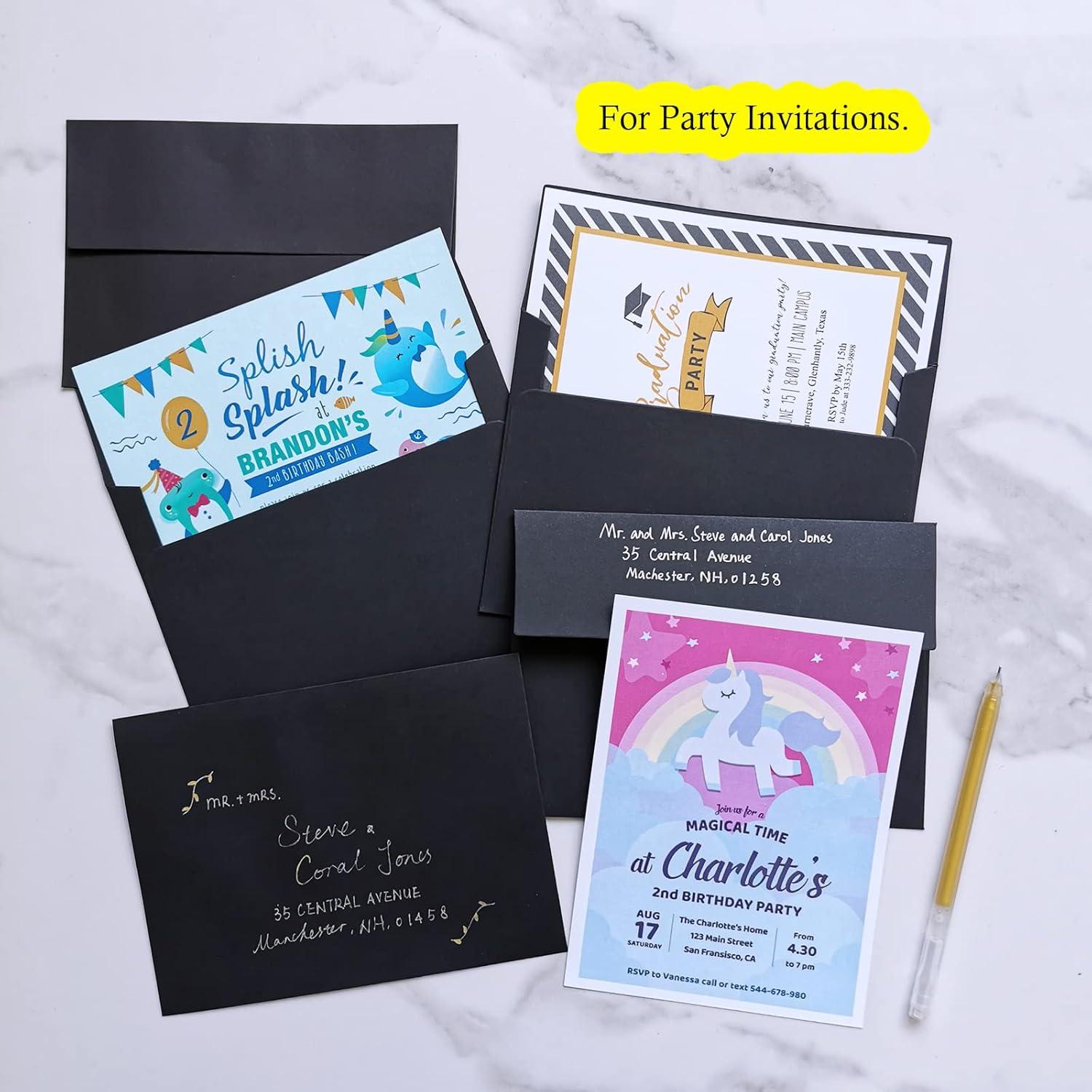 image200 Pcs Bulk A6 Invitation Envelopes in Black Peel ampamp Seal SelfSeal 4 34 x 6 12 Square Flap Envelopes 100lbfor Wedding Shower Graduation Invitation Announcement Mailing 4 x 6 Photo Greeting CardsBlack