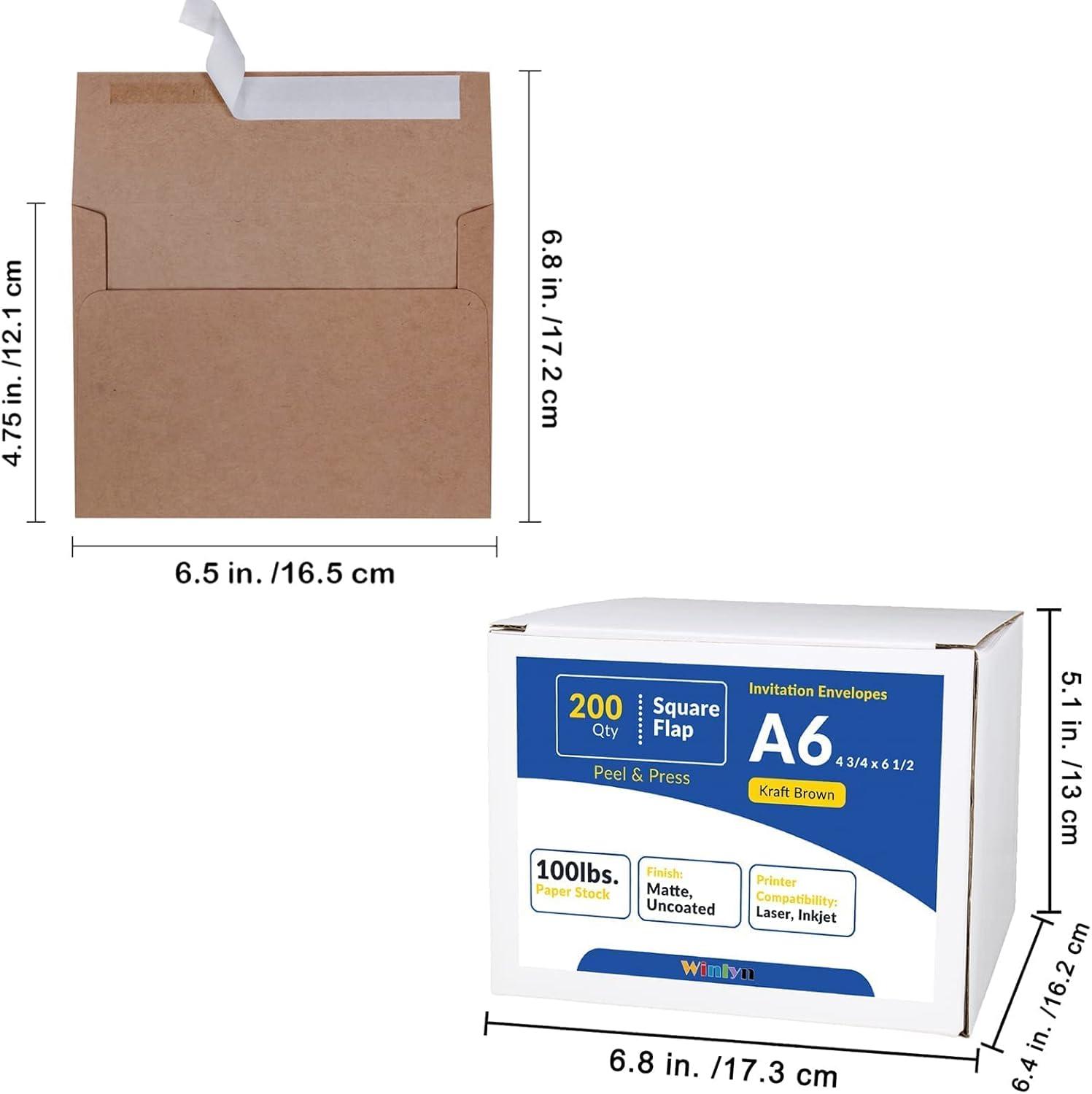 image200 Pcs Bulk A6 Invitation Envelopes in Black Peel ampamp Seal SelfSeal 4 34 x 6 12 Square Flap Envelopes 100lbfor Wedding Shower Graduation Invitation Announcement Mailing 4 x 6 Photo Greeting CardsBrown Kraft