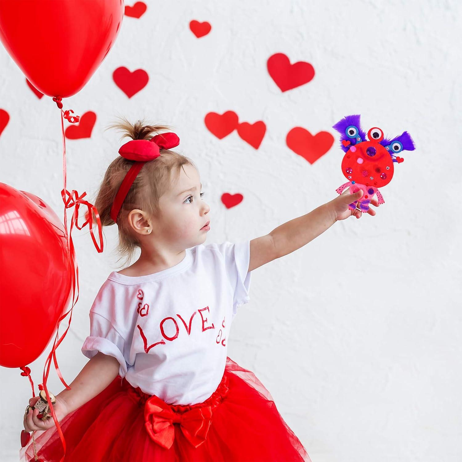 image36 Sets Valentines Day Craft Kits DIY Valentine Monster Wood Ornaments Decorations Art Sets Assorted Paintable Unfinished Wood Monster Cutouts PomPoms Googly Eyes for Kids Valentine Party Activity