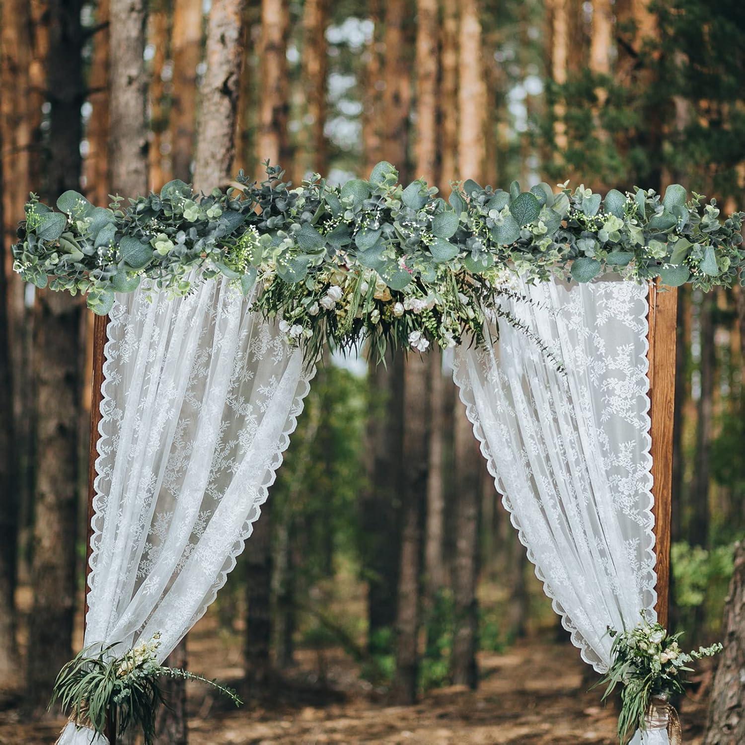 image6 Faux Mixed Eucalyptus Leaves Garland Artificial Silver Dollar Eucalyptus with White Seeds in Gray Green for Farmhouse Wedding Backdrop Table Runner Centerpiece Mantel Indoor Outdoor Greenery Decor