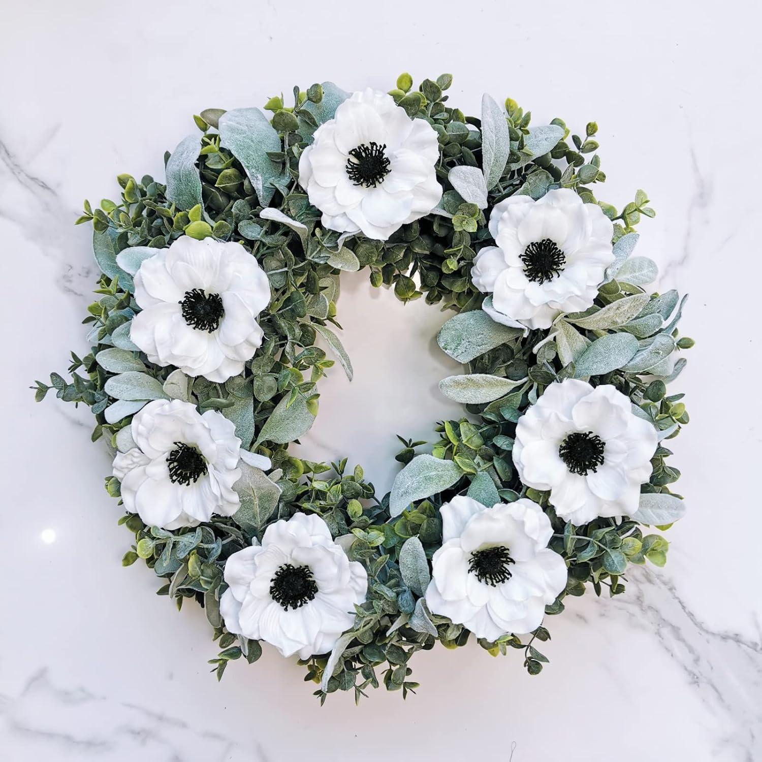 image6 L Faux Mixed Eucalyptus Leaves and Lambs Ear Leaves Garland with Artificial White Flower for Farmhouse Wedding Arch Backdrop Table Runner Centerpiece Mantel Indoor Outdoor Greenery Decor