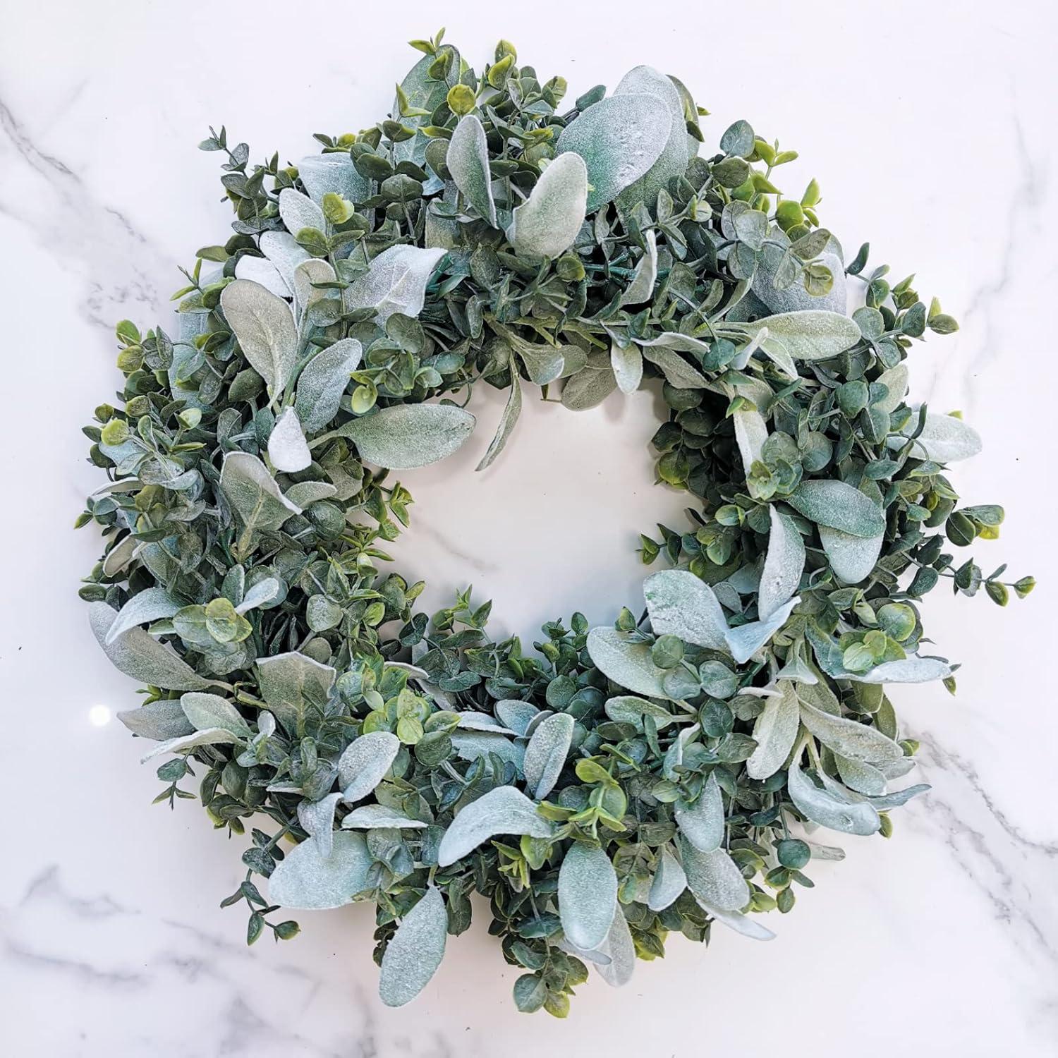 image6 Long Faux Mixed Eucalyptus Leaves and Lambs Ear Leaves Garland Artificial Greenery Garland in Gray Green for Farmhouse Wedding Arch Backdrop Table Runner Centerpiece Mantel Indoor Outdoor Decor